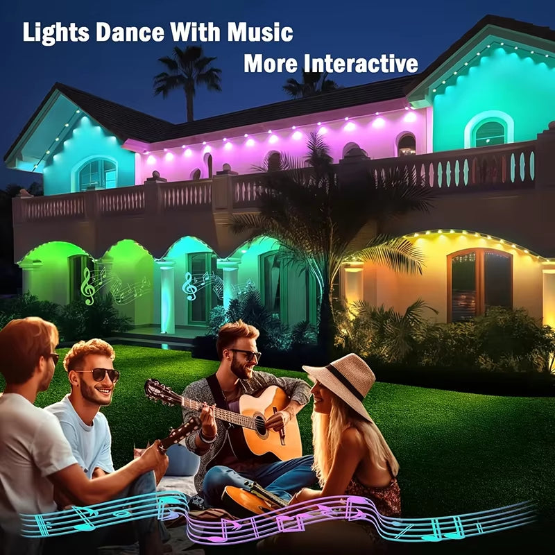 Vibrant 45M RGB Eaves LED String Lights - APP Controlled Bluetooth Outdoor Lighting for Parties & Weddings!